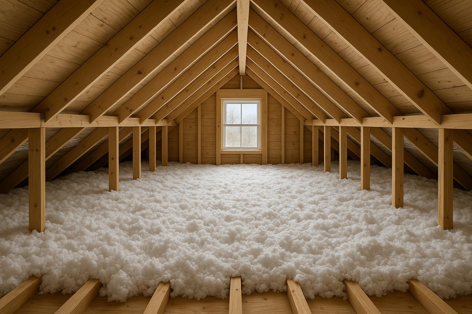 Interior of a well-insulated attic with visible vents and insulation, illustrating winter roof preparation.