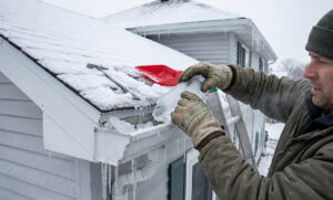 Roofer Fixing An Ice Dam on Boise Roofs